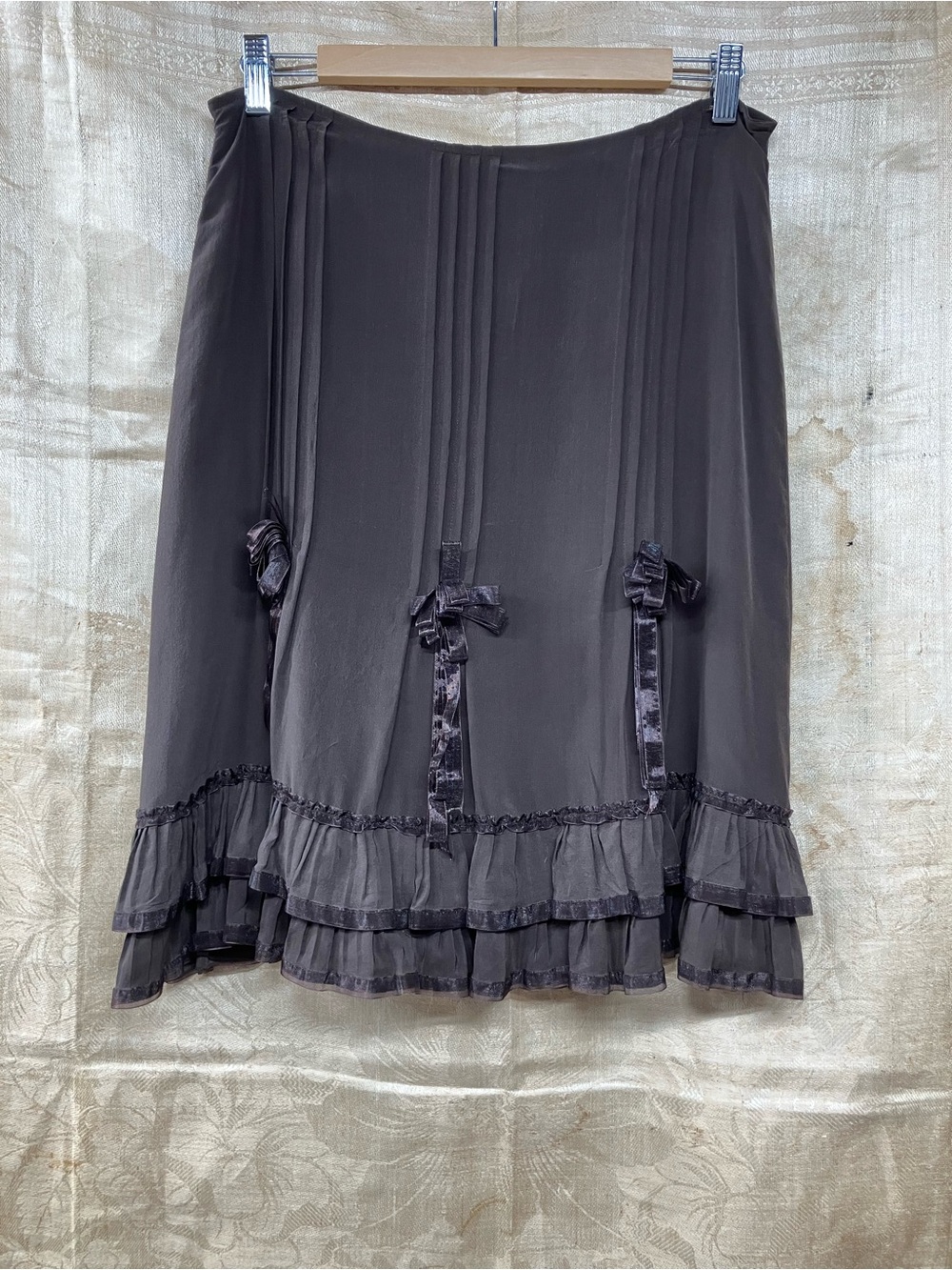 Anne Carson Chocolate Brown A-Line Skirt with Ruffle Hem - Picture 2 of 6